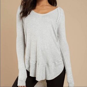 Free People We The Free Catalina V-Neck Thermal Waffle Knit top, gray XS